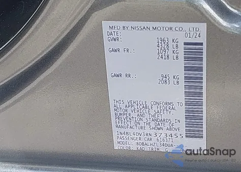 2024 Nissan Altima Sv Fwd from USA, damaged, VIN 1N4BL4DV3RN373455